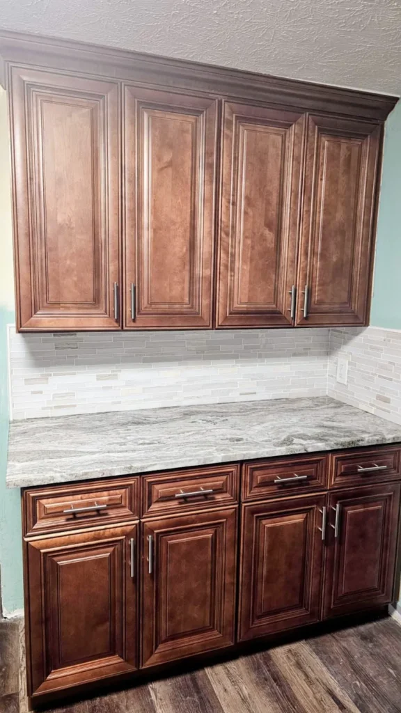 Traditional kitchen cabinets with rich wood finish — high-quality custom cabinetry by Romero Design in Indianapolis, Indiana